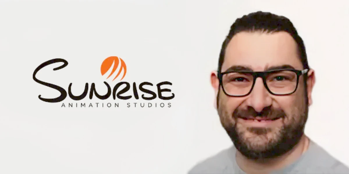 Porträt von Gennaro Esposito mit Logo von Sunrise Animation Studios.