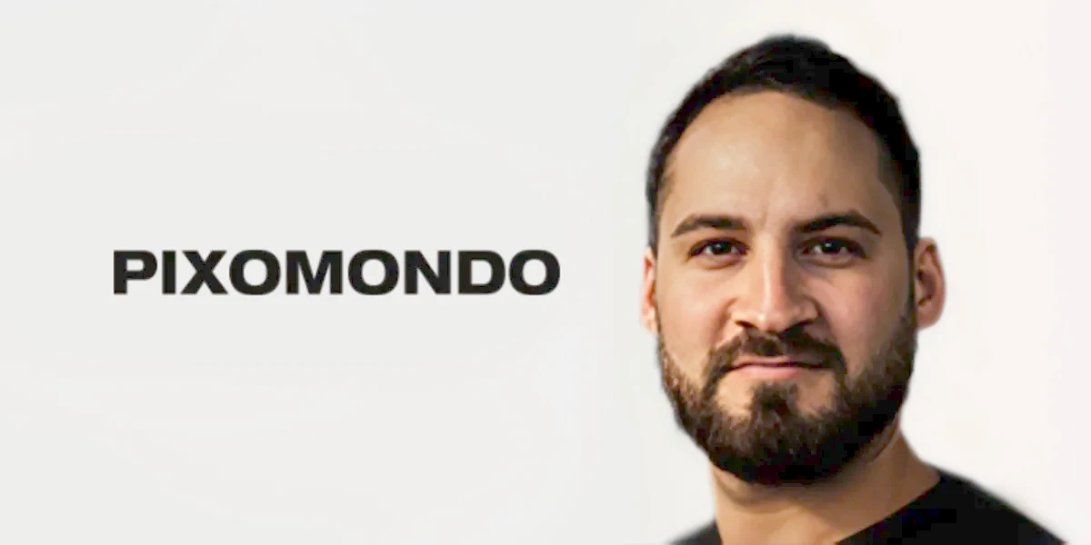 Porträt von Tom Herzig mit Pixomondo Logo.