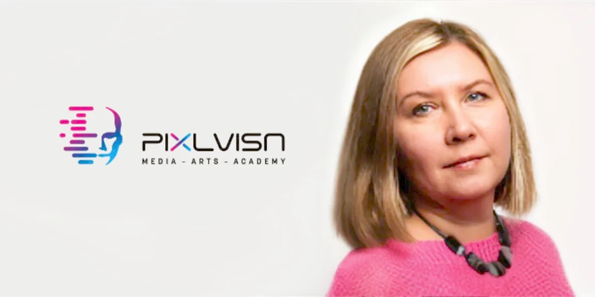 Porträt von Irina Enss mit Logo von PIXL VISN.