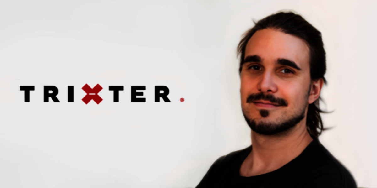 Portrait of Fonzo Romano with Trixter logo.