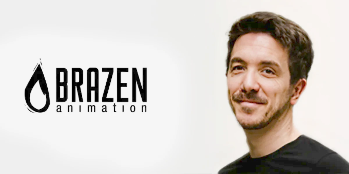 Porträt von Tom Pinon with Brazen Animation Logo.