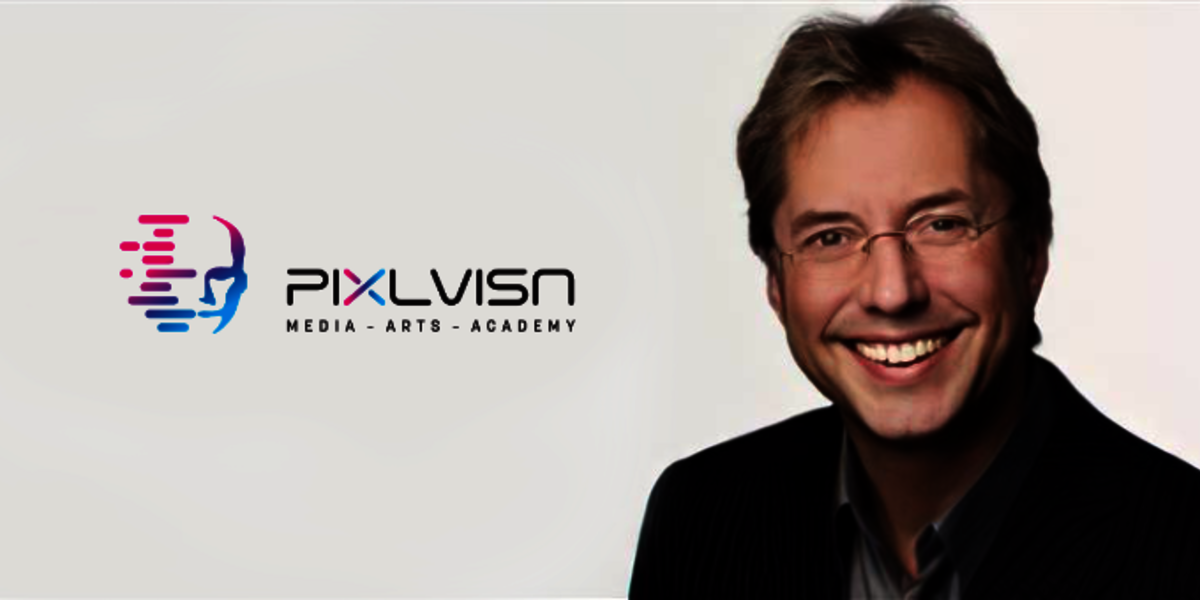  Portrait of Rolf Elsmann with logo of PIXL VISN Media Arts Academy