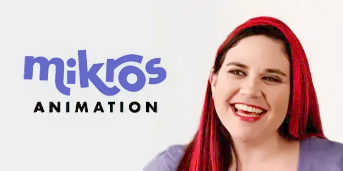Porträt von Mikki Rose mit Logo von Mikros Animation.