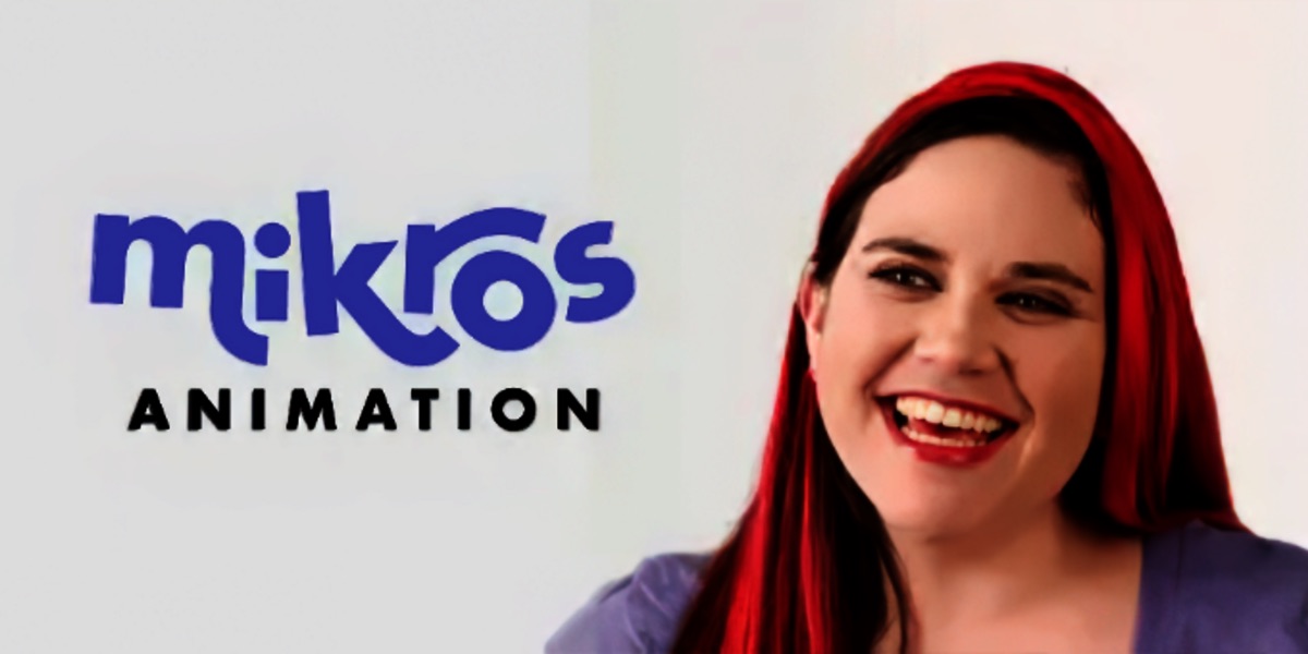 Porträt von Mikki Rose mit Logo von Mikros Animation.